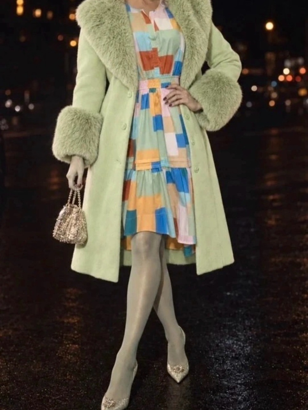 NWT Wild Fable Pastel Green Faux-Fur Trim Mod Coat Small
